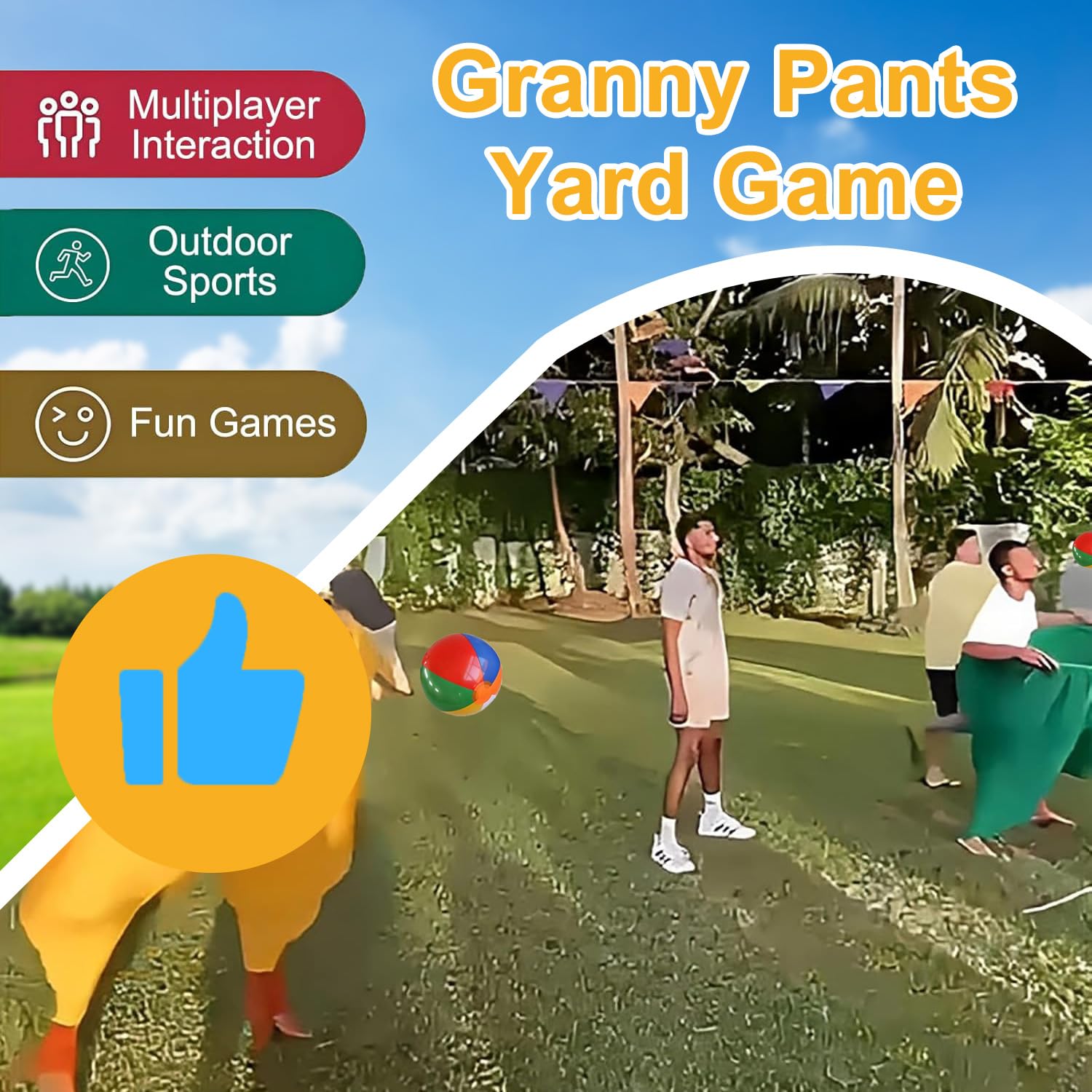 KLUMORTI family playing the granny pants game at a party for shared entertainment