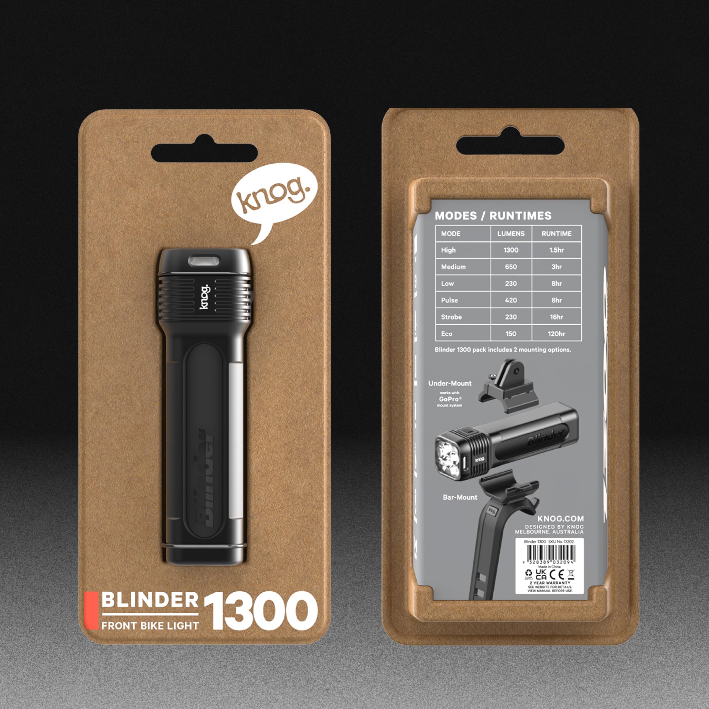 KNOG Blinder 1300 USB-C charging port with cable illustrating fast, convenient recharge