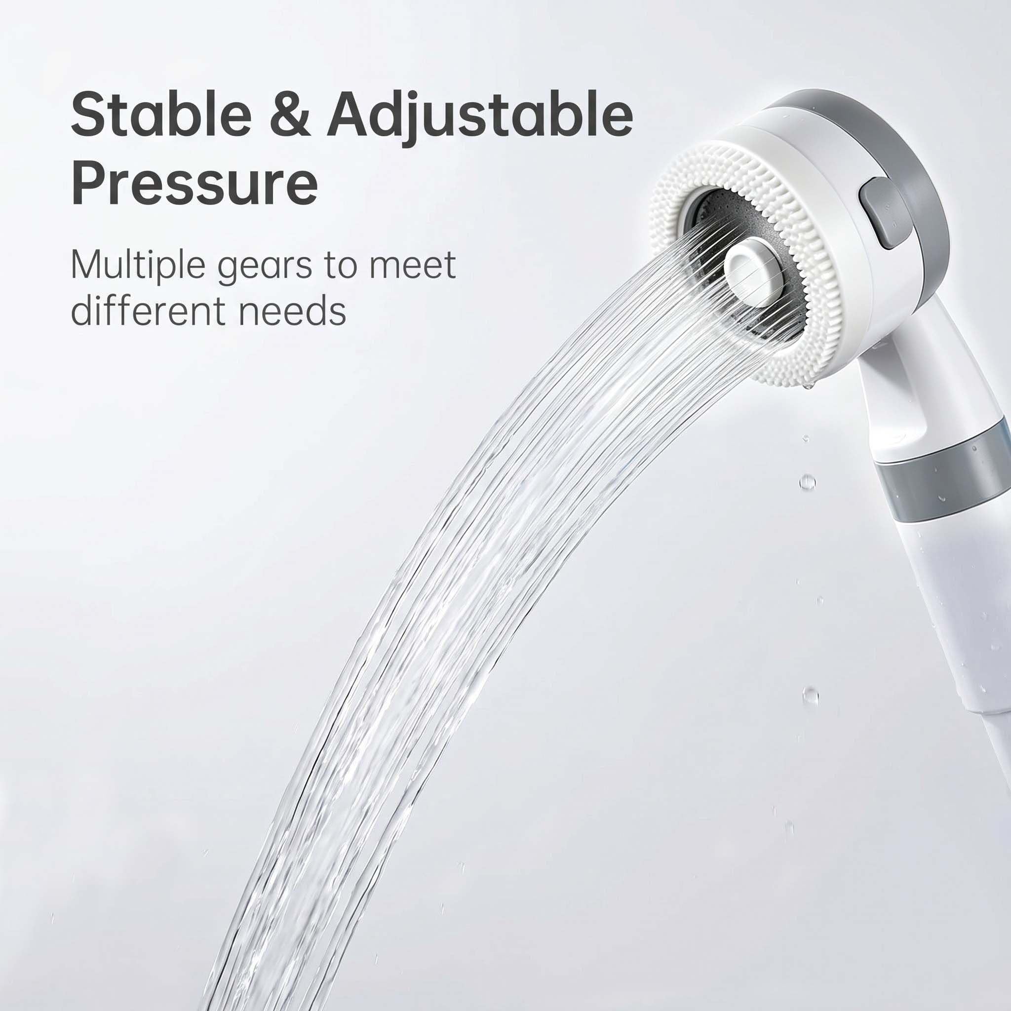 Koala Gear close-up of adjustable shower head with scrub bristles for effective rinsing
