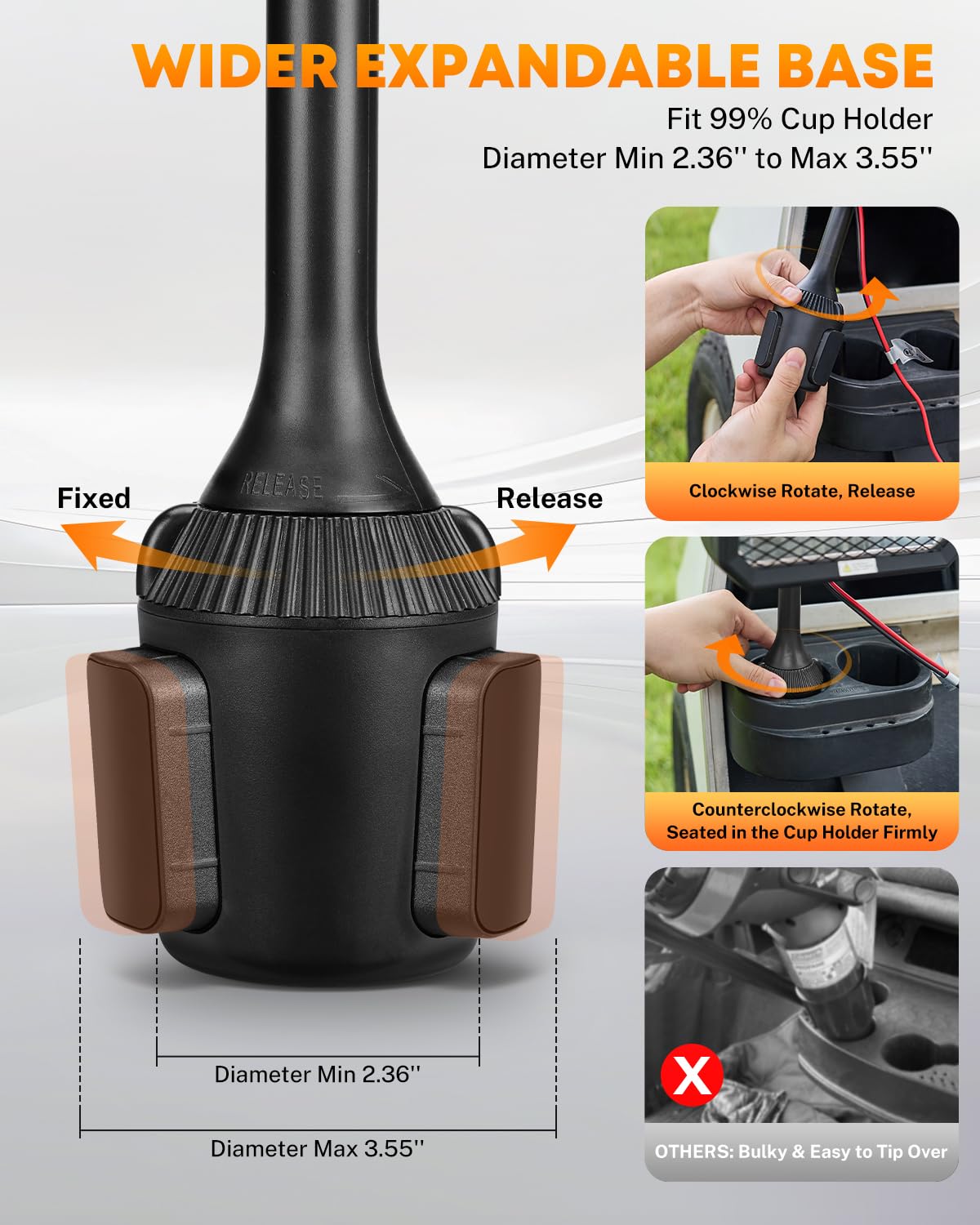 Kohree heater secured in cupholder demonstrating stable, no-tip fit