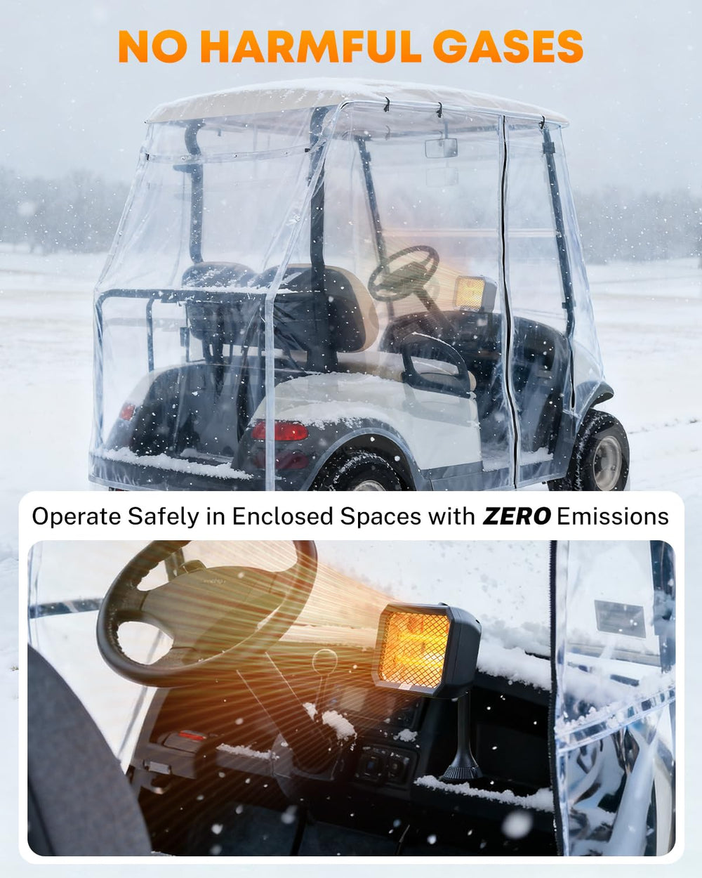 Kohree heater installed in a golf cart providing focused cabin warmth