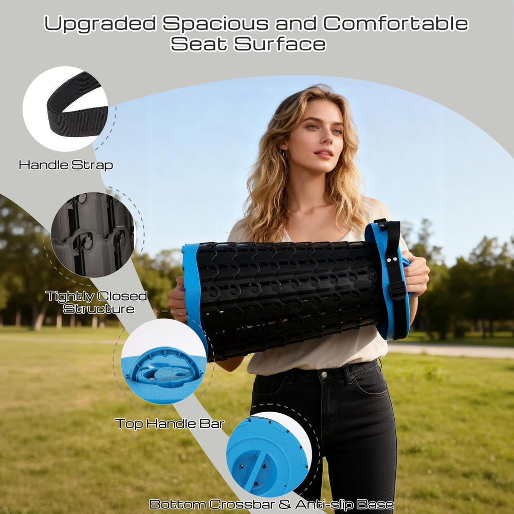 KOKSRY stool in use on a hiking trail showing portability and stability benefit