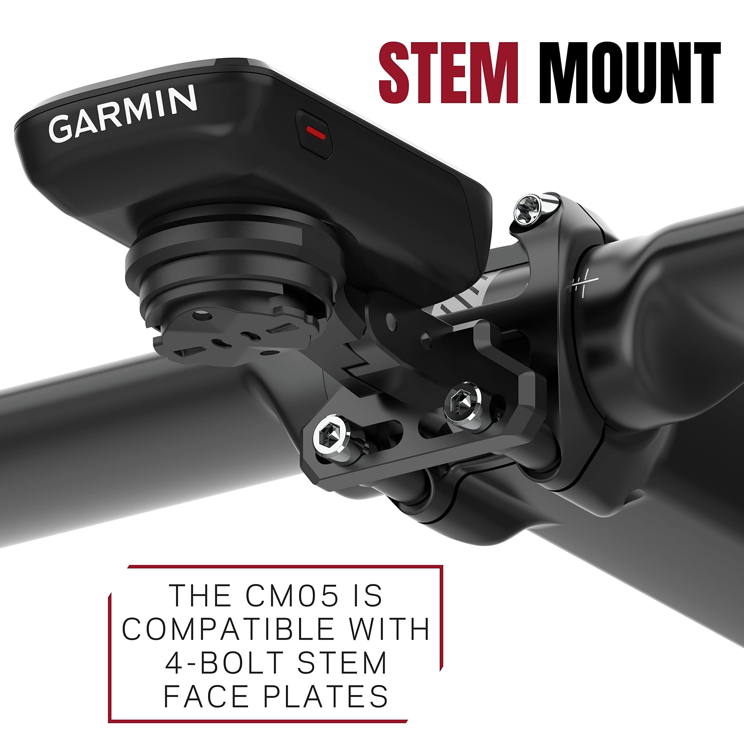 KOM Cycling stem mount angled close-up highlighting adjustable tilt and clear sightlines