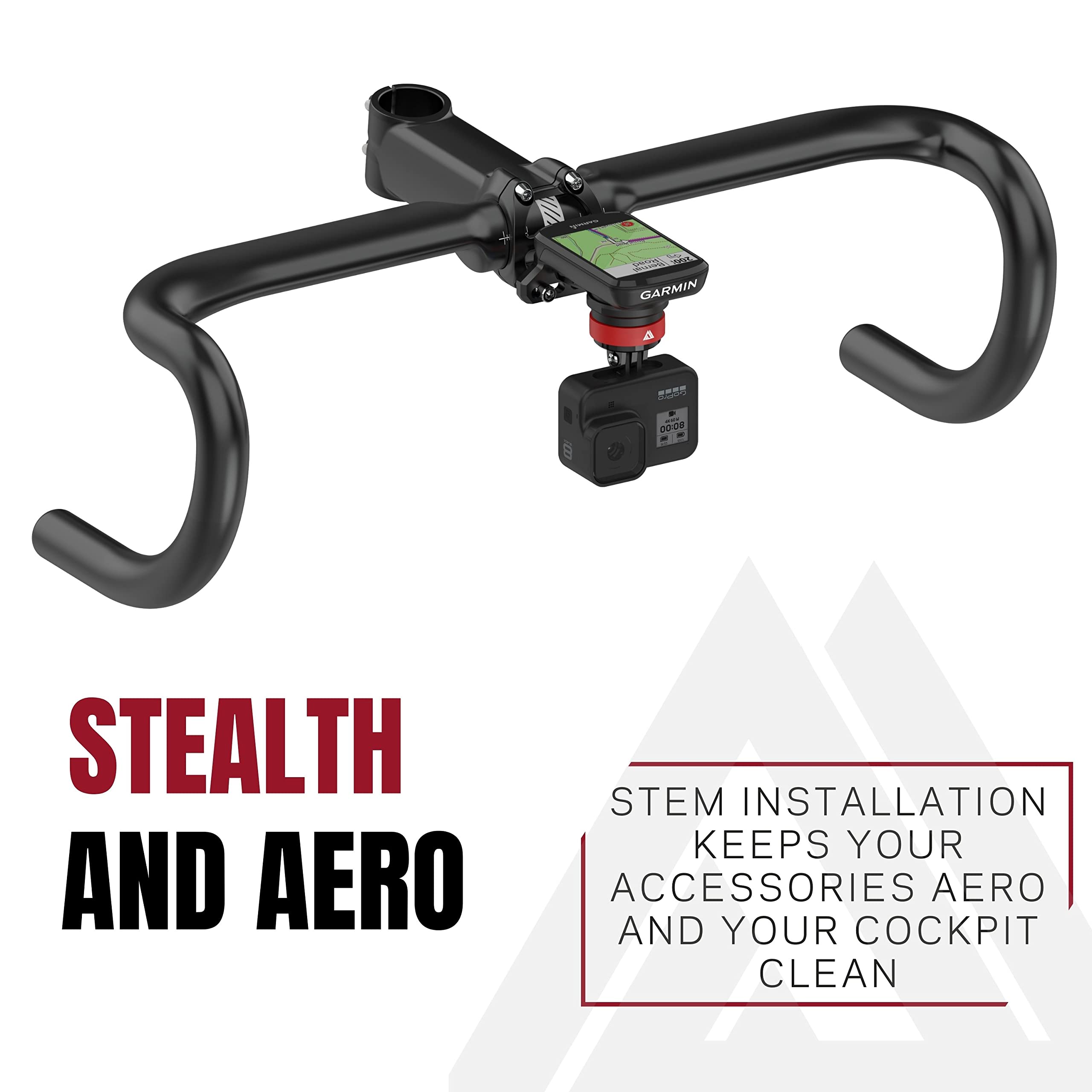 KOM Cycling stem mount installed on bike demonstrating cleaner handlebar setup