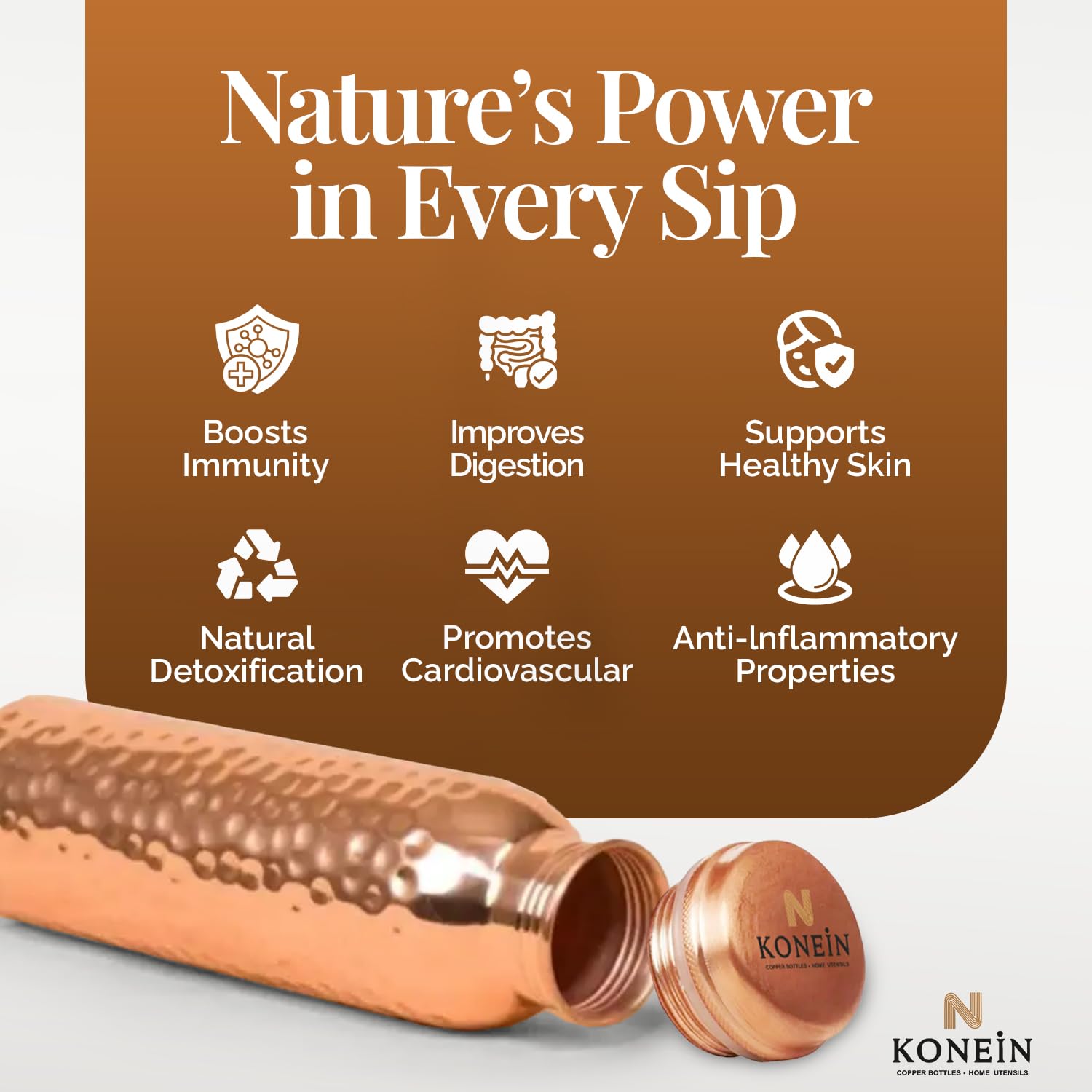KONEIN open top revealing pure copper interior for safe, single-metal storage