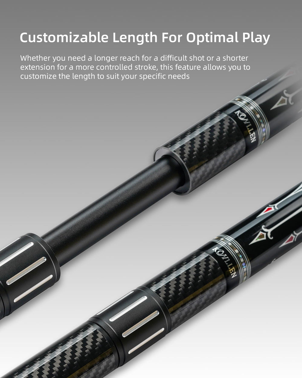 KONLLEN compact size next to cue case for easy transport benefit