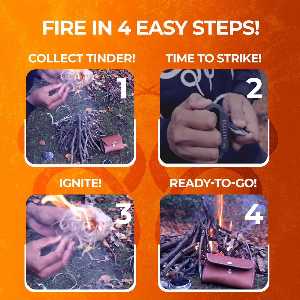 KonvoySG char cloth and emergency jute tinder display for easy spark catch and flame building