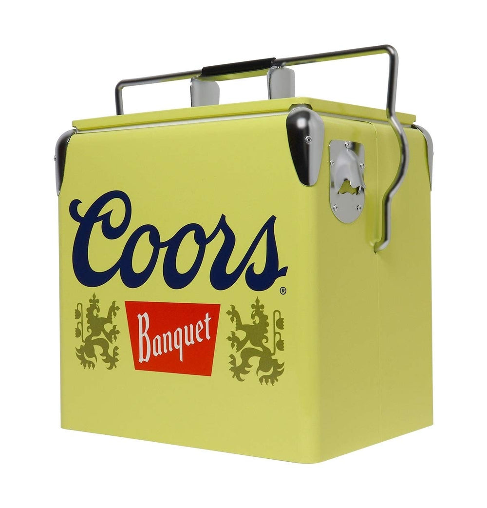 Koolatron Coors on beach blanket illustrating portability and chilled drinks
