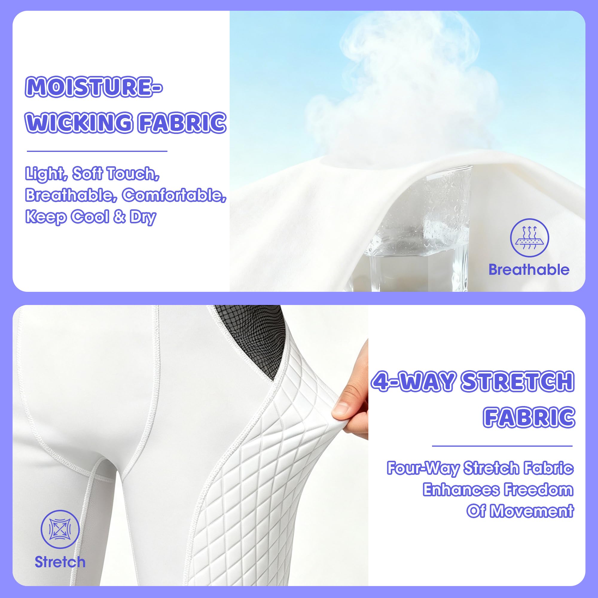 KOOPOW fabric stretch detail highlighting four-way stretch and comfort for unrestricted movement