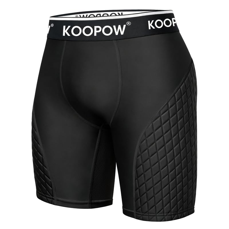 KOOPOW front view of padded sliding shorts showing fit and protection benefits