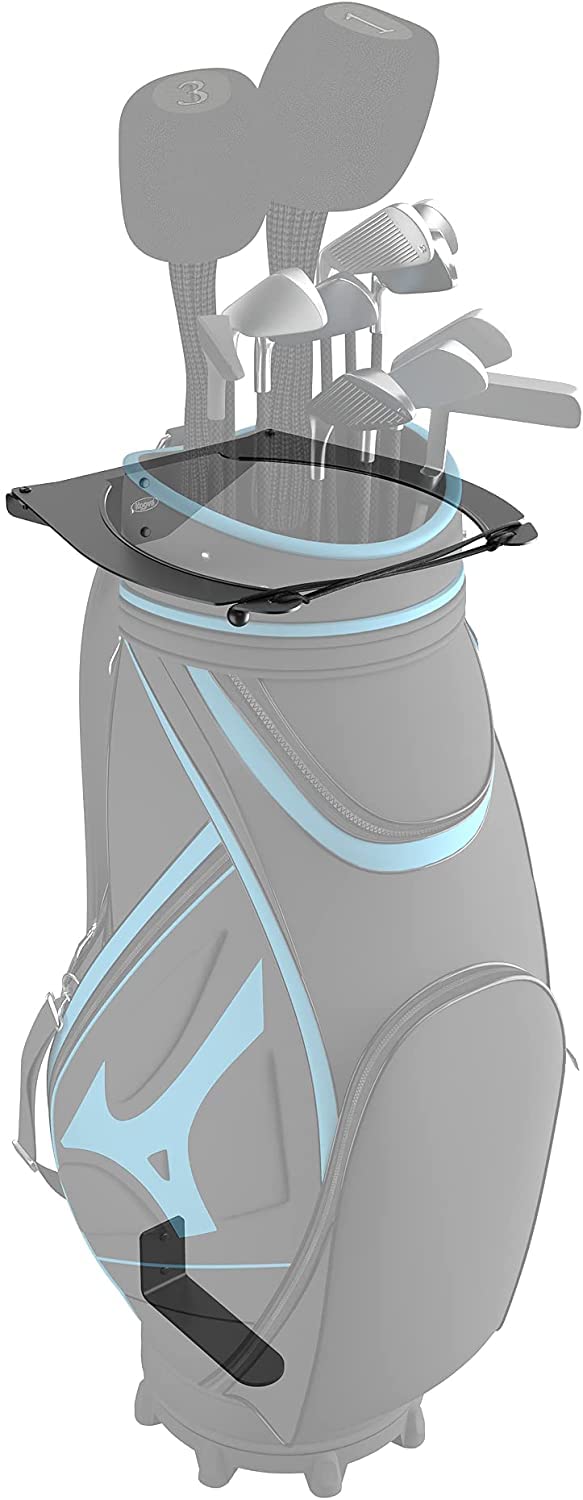 Koova front view showing mounted golf bag and neat garage storage benefit