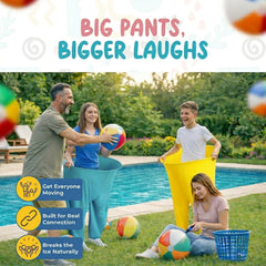 KORVIAN adult wearing blue oversized Granny Pants demonstrating easy movement