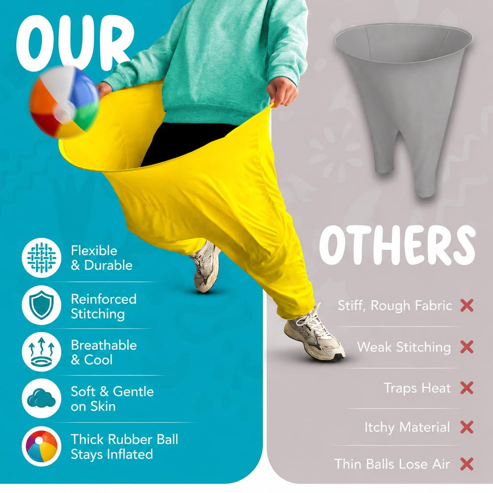 KORVIAN size comparison showing pants fit for both child and adult versatility