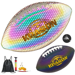 KPASON holographic football front view showing vibrant reflective finish and official size