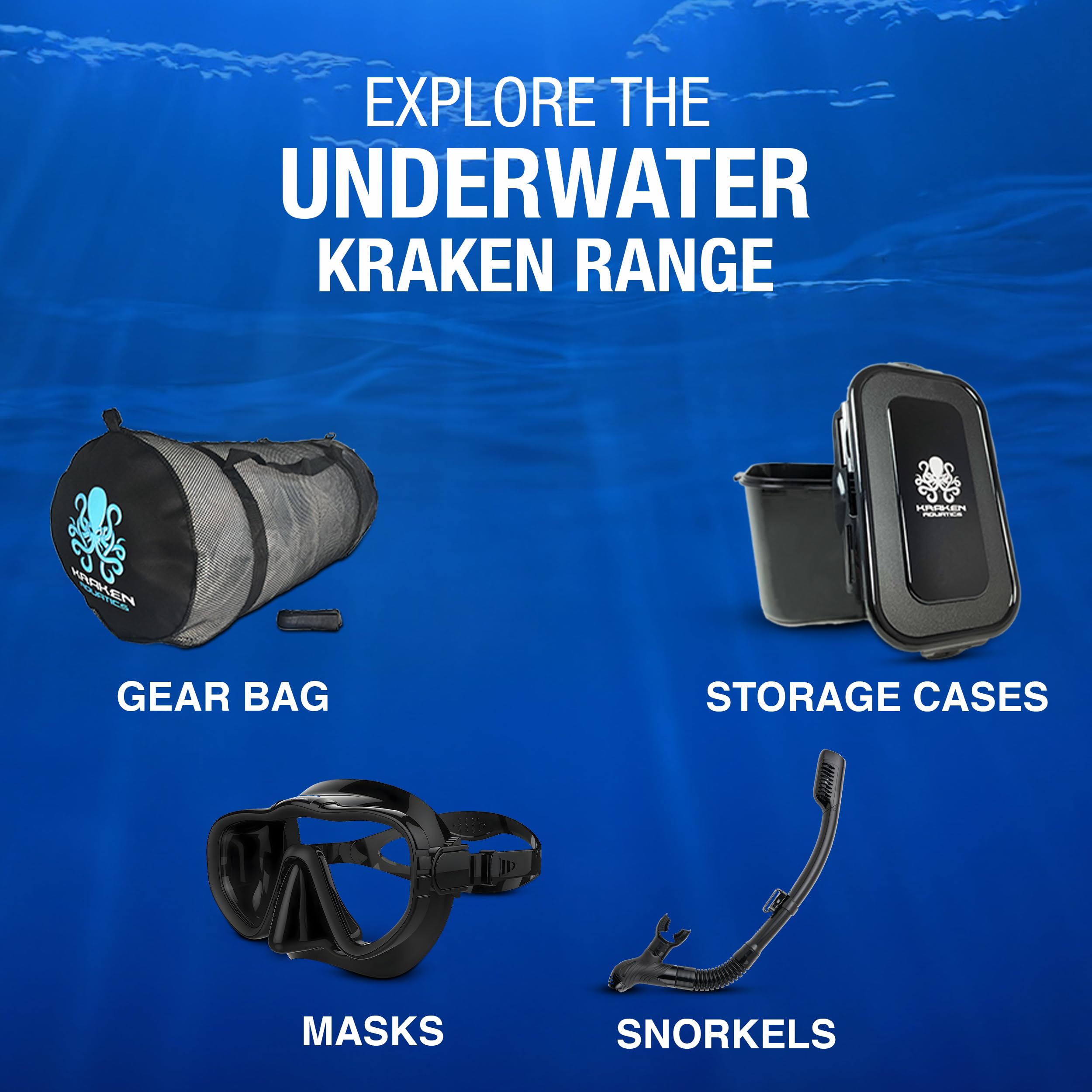 Kraken Aquatics diver wearing mask underwater demonstrating clear vision