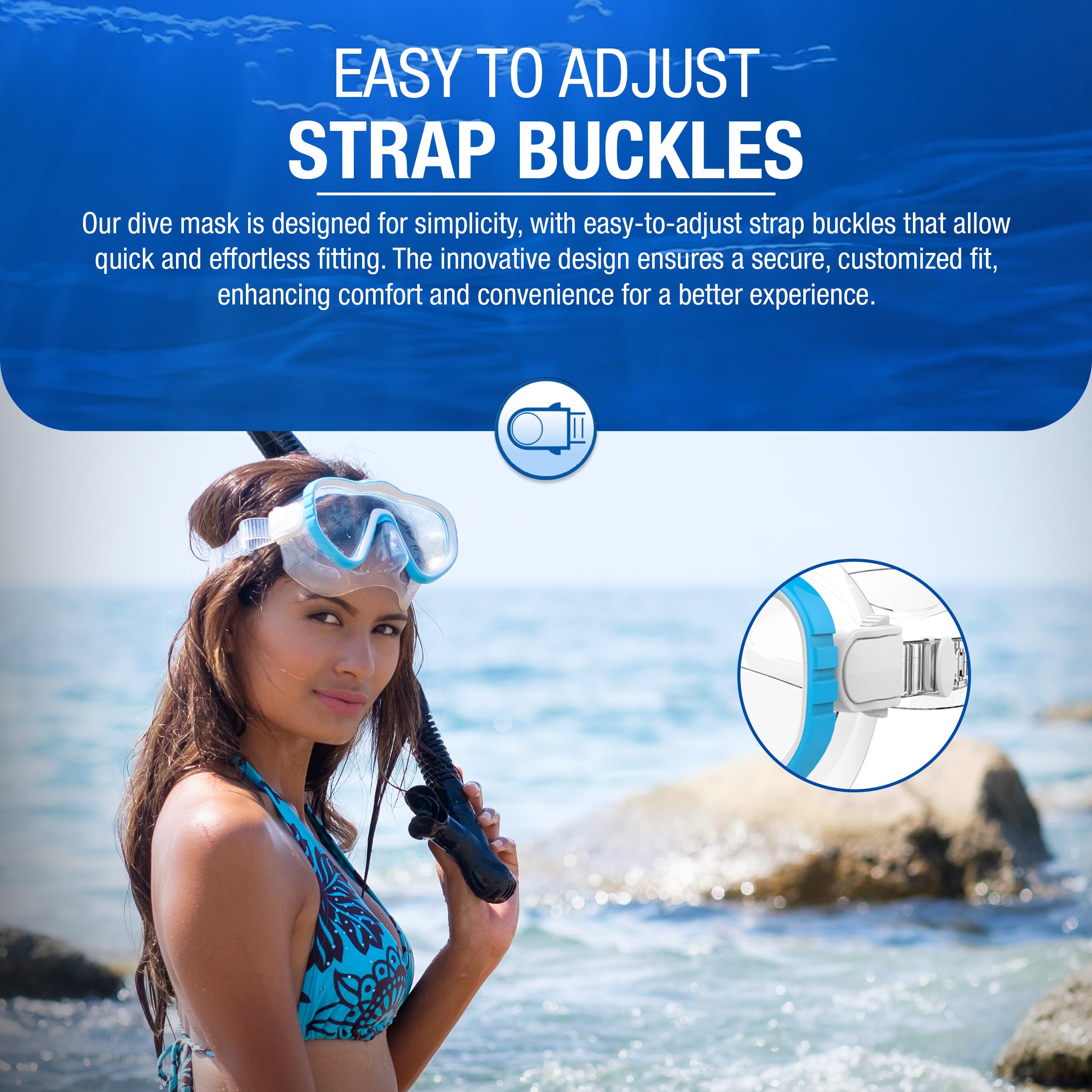 Kraken Aquatics quick-adjust buckle mechanism demonstrating easy strap fit and secure hold