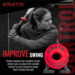 KRATO BAT WEIGHTS attached to a wood bat demonstrating universal fit and stability