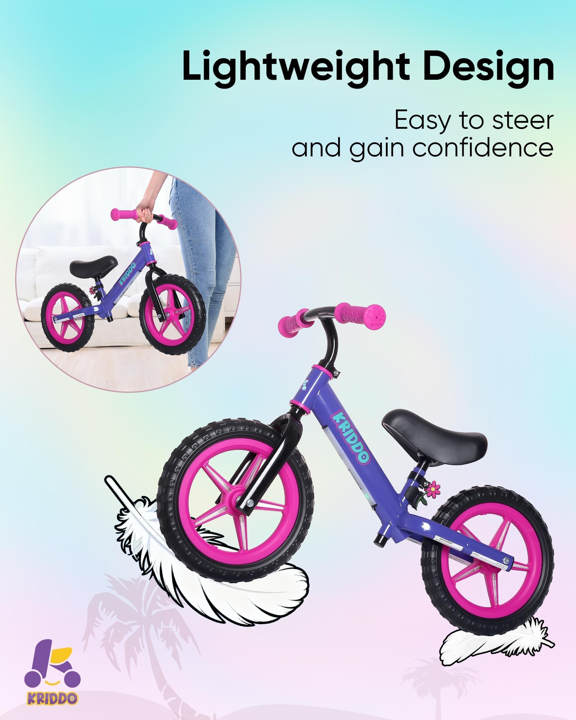 KRIDDO handlebar and grip closeup offering secure control and comfort