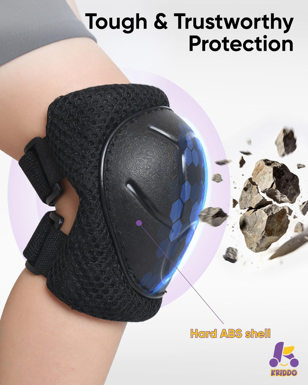 KRIDDO hard-shell closeup showing scratch-resistant impact protection