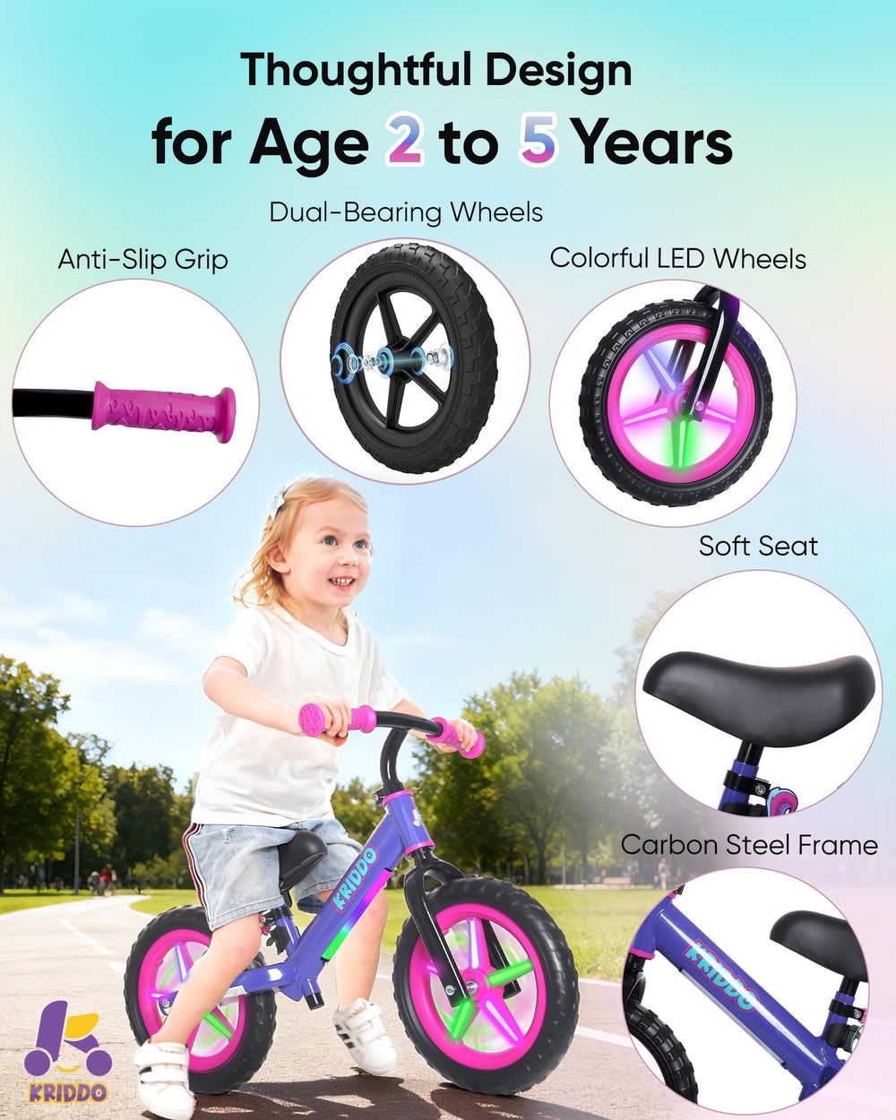 KRIDDO tire on grass showing puncture-proof multi-terrain capability