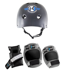 Kryptonics front view showing helmet and pads for full-child protection