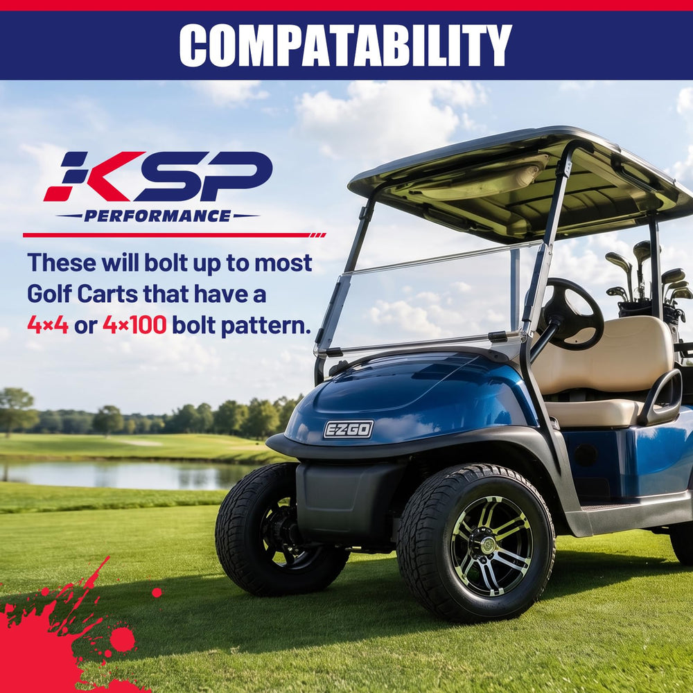 KSP PERFORMANCE spacers installed on golf cart wheel, increases wheel stance and stability