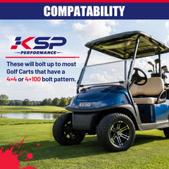 KSP PERFORMANCE spacers installed on golf cart wheel, increases wheel stance and stability