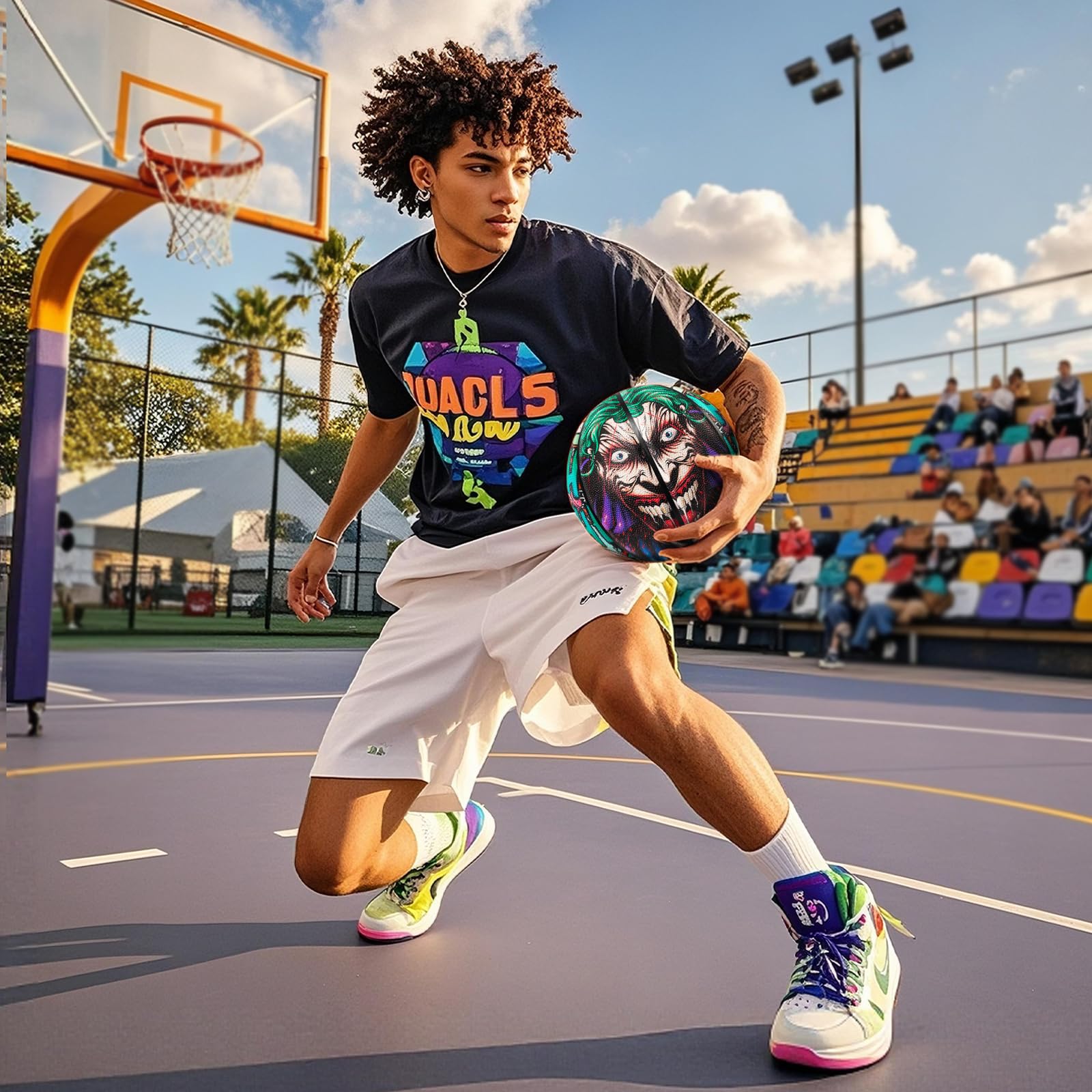 Kuangmi lifestyle image on outdoor court showing durable play and style