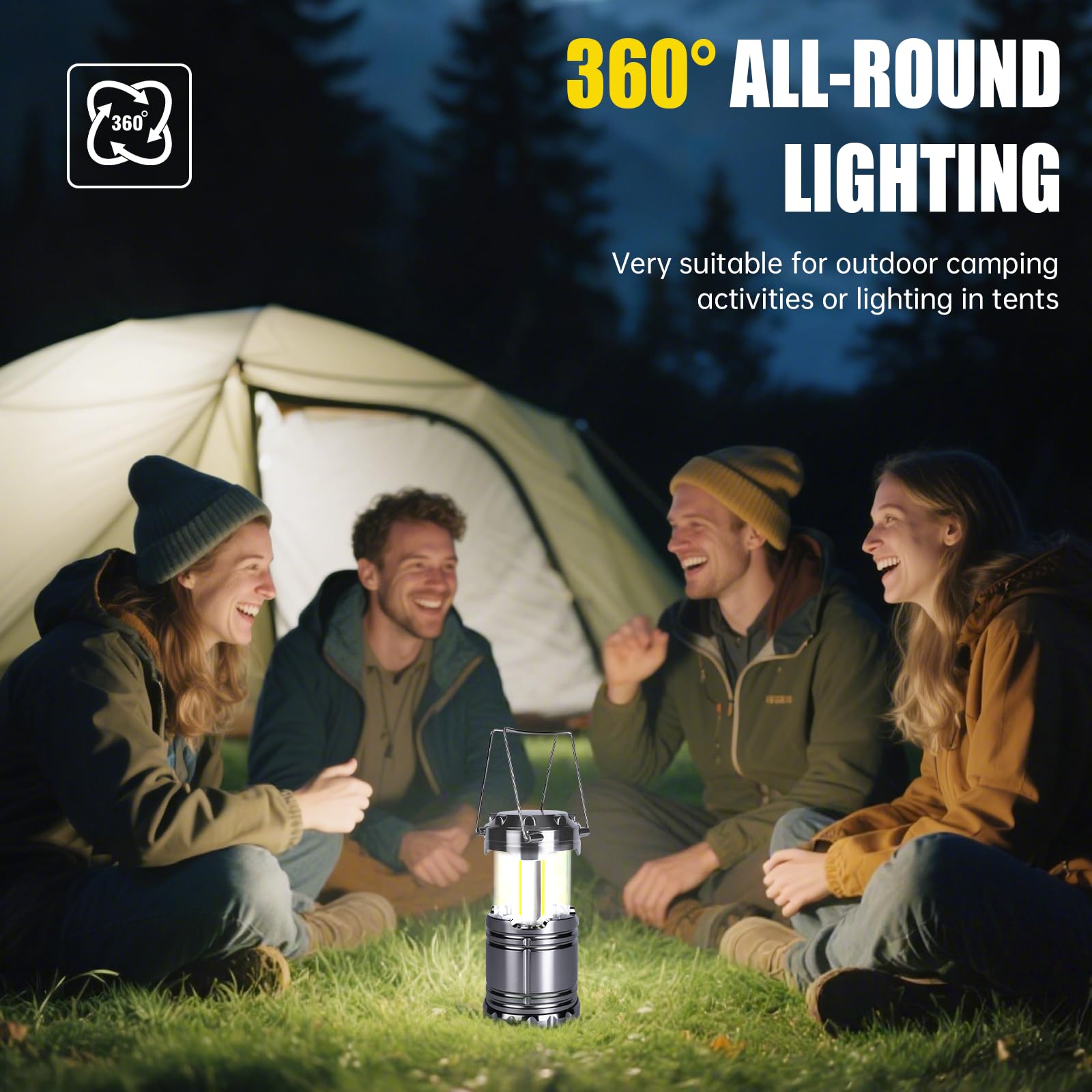 KUNHE lantern with included AA batteries showing instant power and long runtime