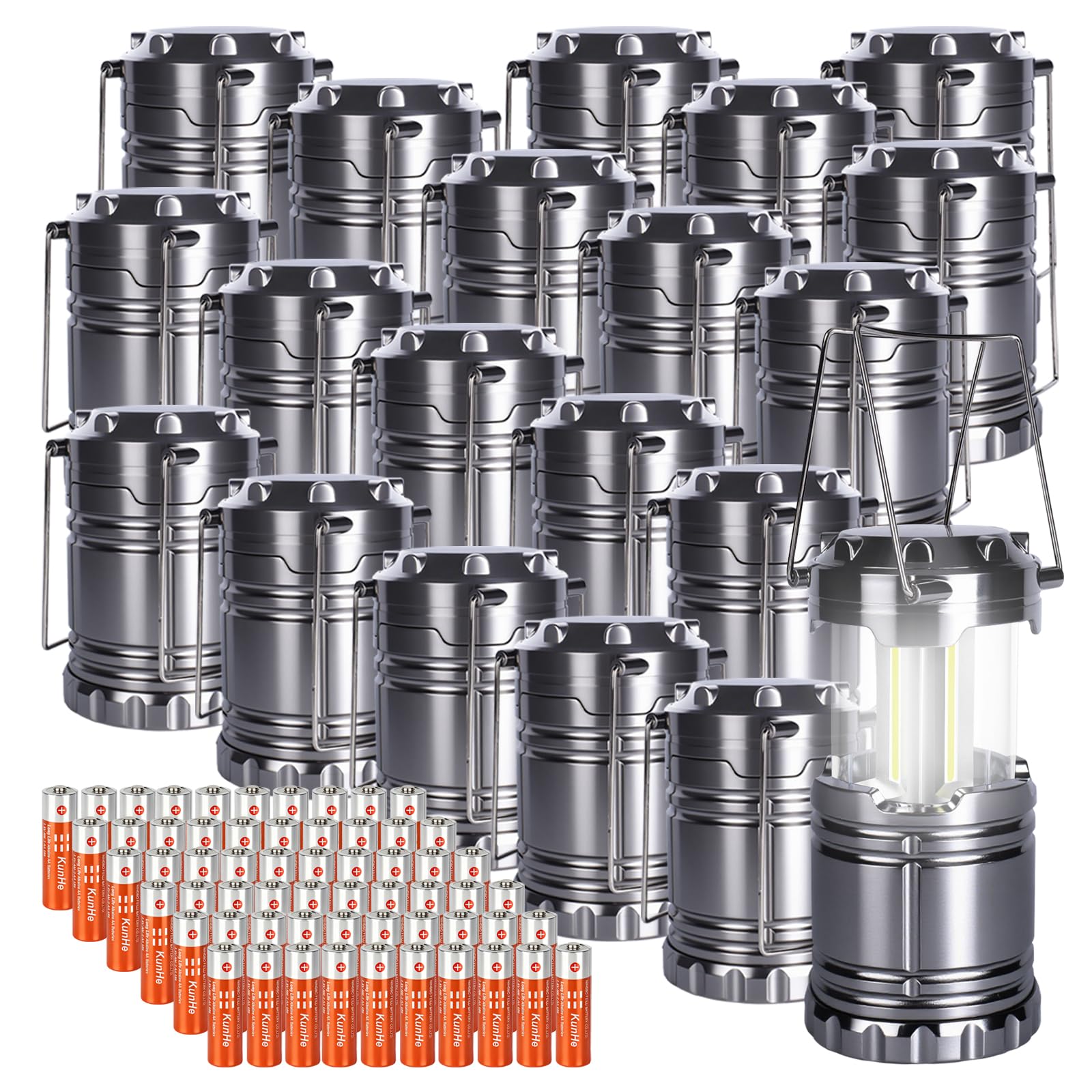 KUNHE front pack of 20 lanterns showing compact bulk and ready-to-use convenience