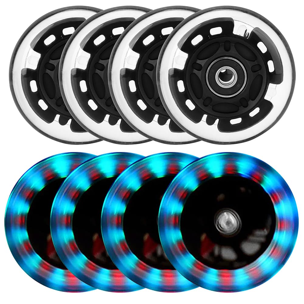Kutrick front view of eight packaged light-up inline skate wheels, ready to install