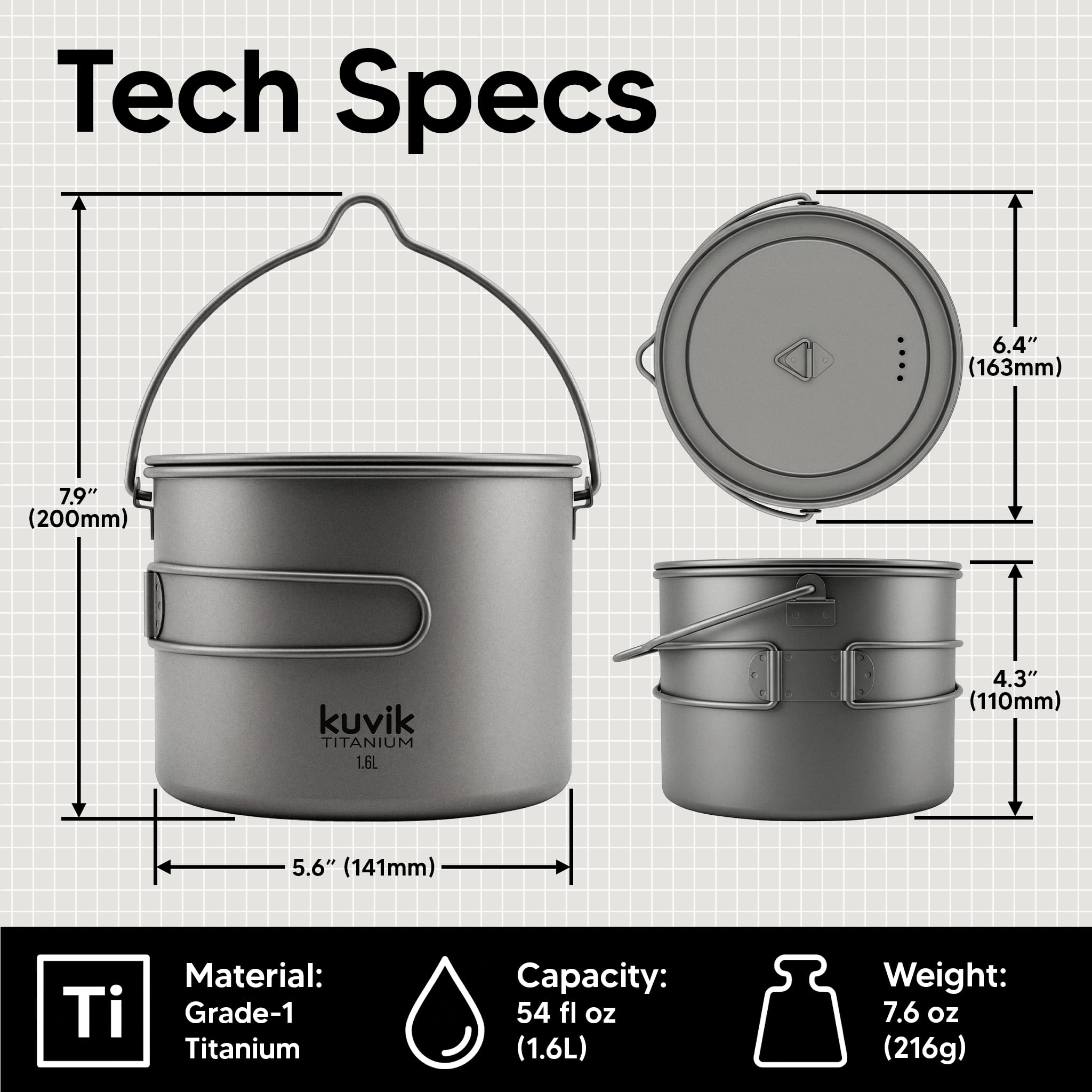 Kuvik folded bail handle flat for compact packing and stability