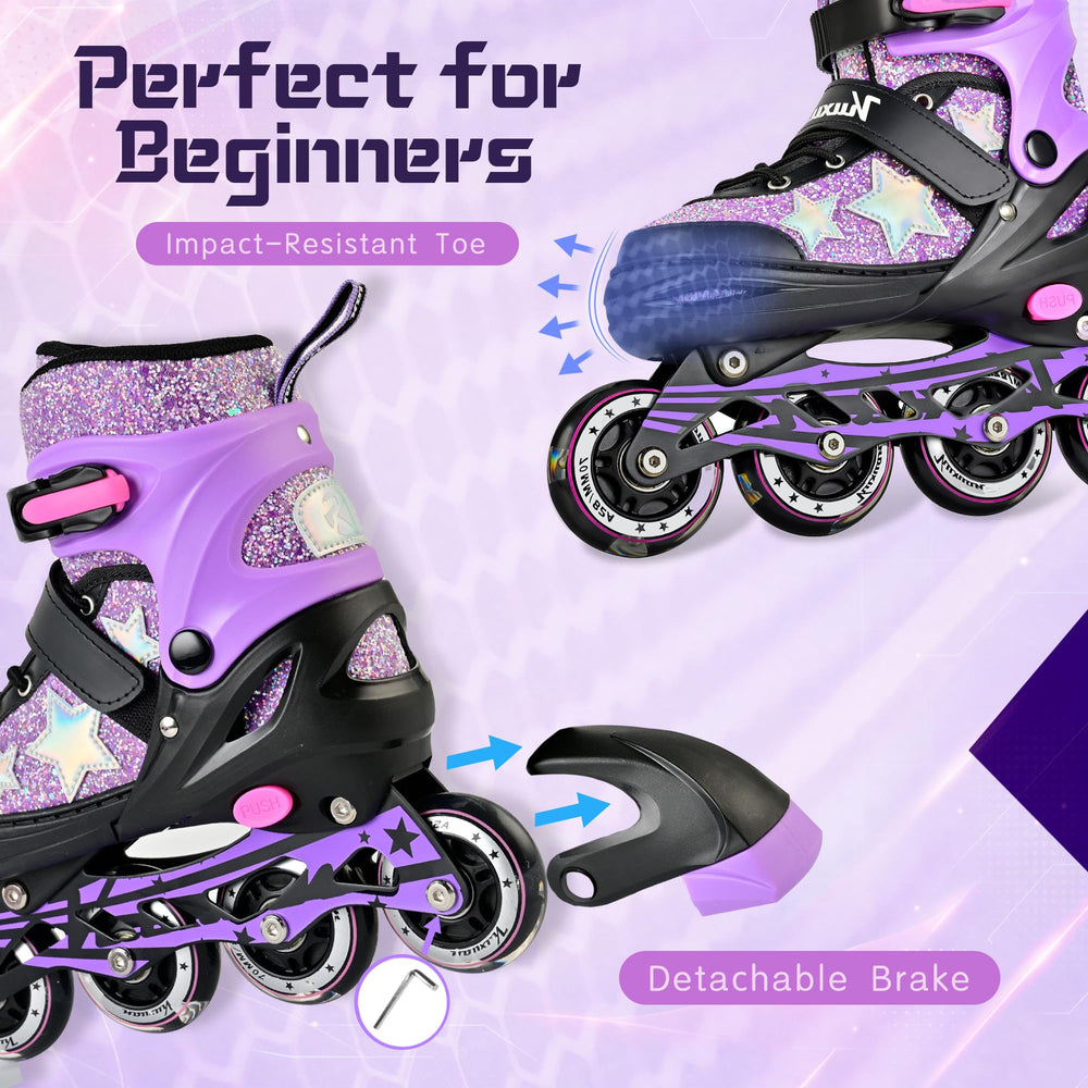 Kuxuan skates aluminum frame and ABEC-7 bearings showing durable smooth ride