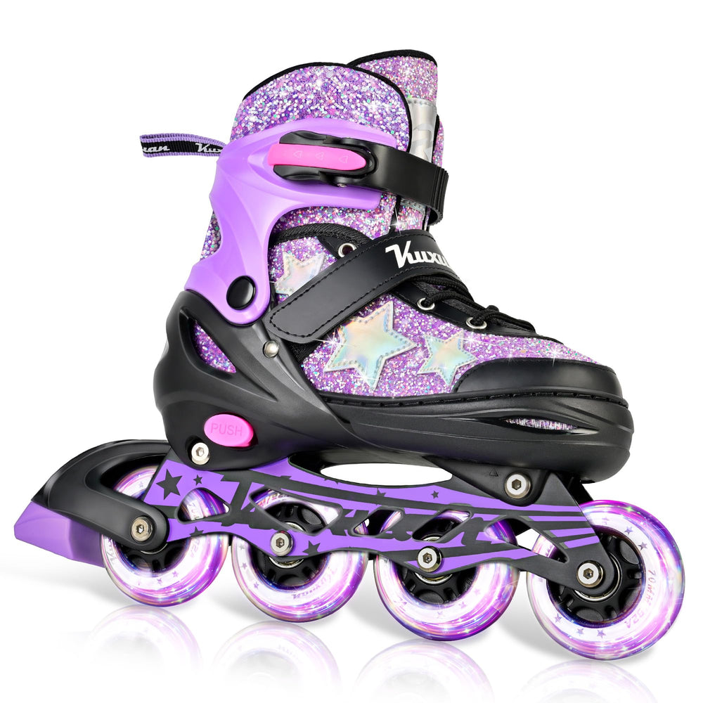 Kuxuan front view showing glittery upper and secure fit benefit visibility