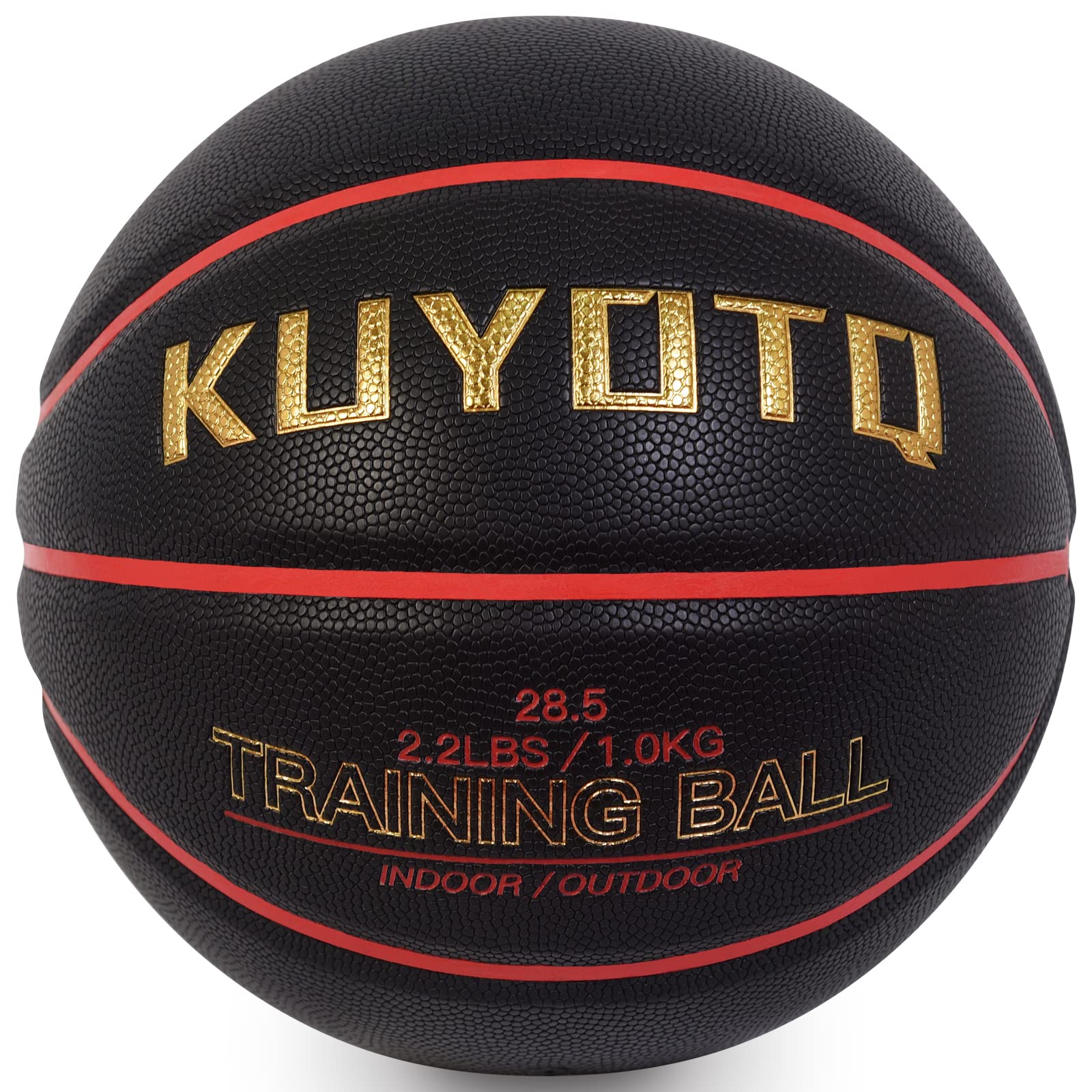KUYOTQ front view of weighted training basketball showing size and design for improved control