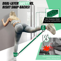 KUZARO resistance bands stacked together showing adjustable load options for progression