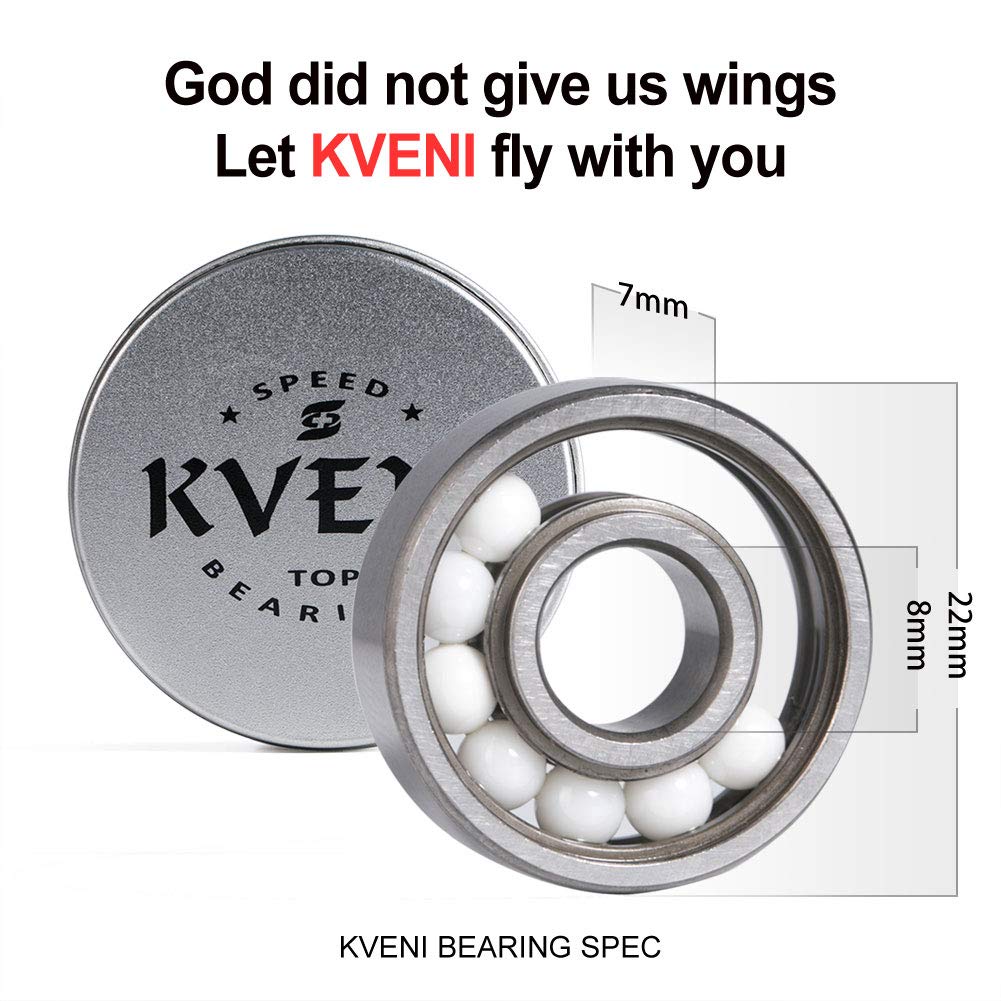 KVENI bearings next to axle and ruler showing 608 size fit for standard wheels