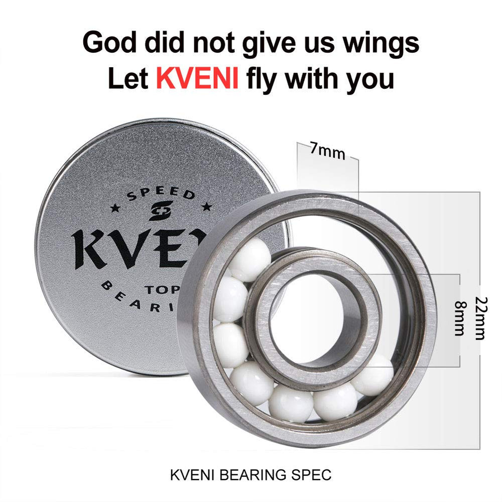 KVENI bearings next to axle and ruler showing 608 size fit for standard wheels