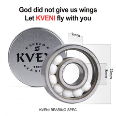 KVENI bearings next to axle and ruler showing 608 size fit for standard wheels