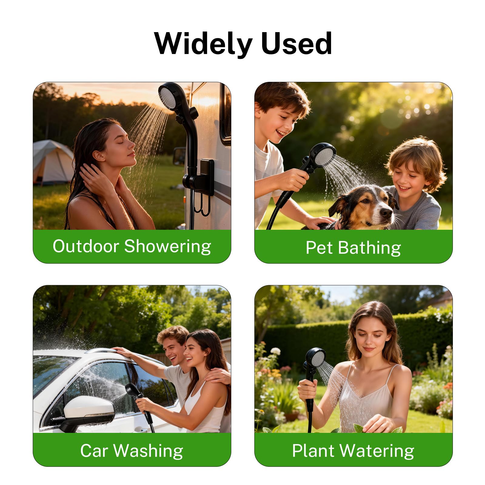 KVNTOOLS bathing a dog outdoors highlighting gentle spray and warm water benefit
