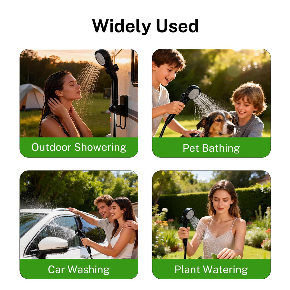 KVNTOOLS bathing a dog outdoors highlighting gentle spray and warm water benefit