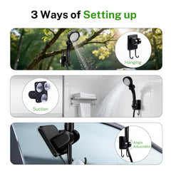 KVNTOOLS shower nozzle displaying four spray modes for cleaning and rinsing options
