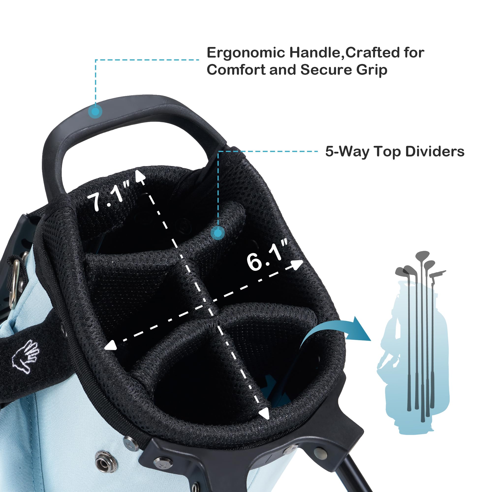 KVV junior golf bag ball pocket detail for easy reach and quick retrieval