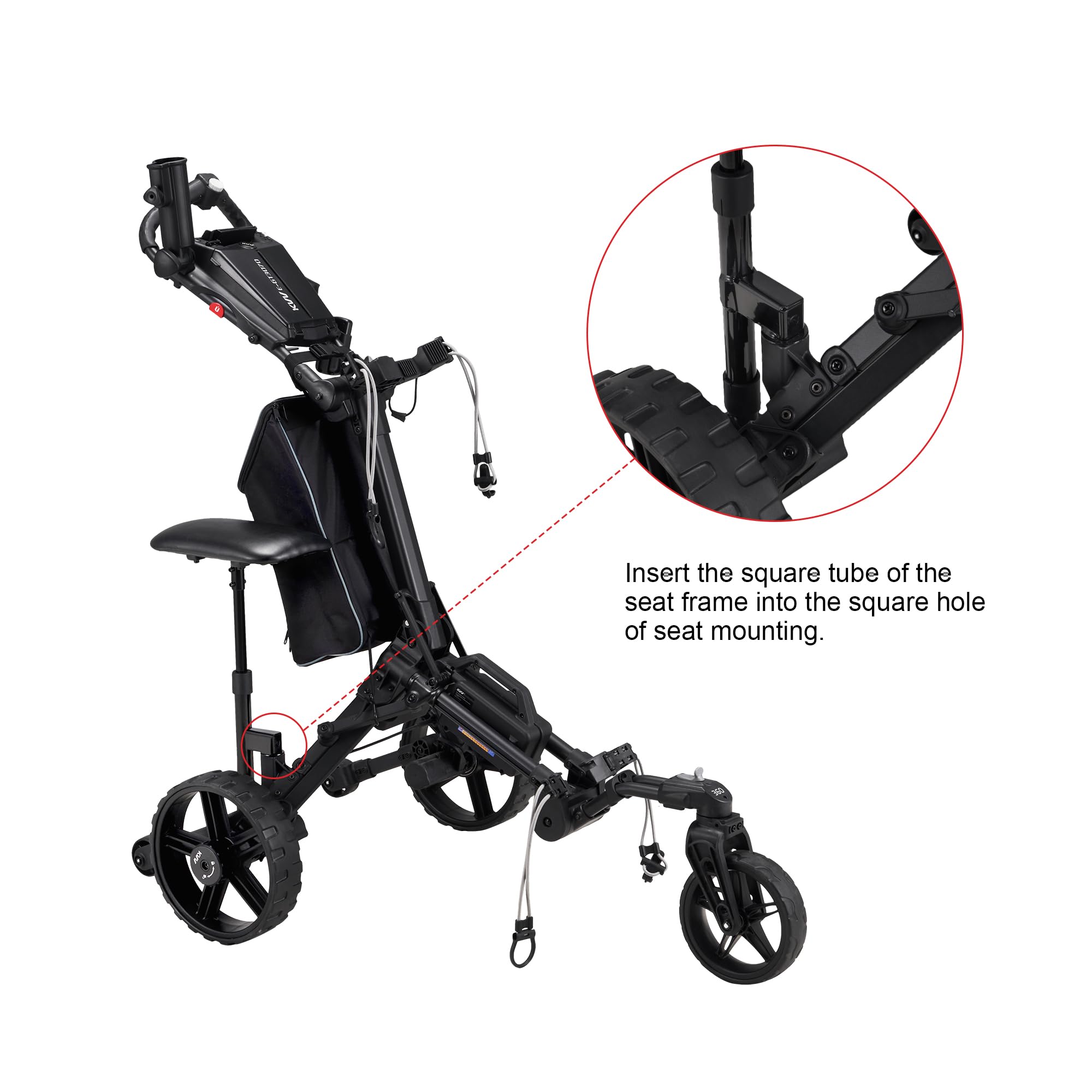 KVV seat installed on E-GT3070 cart demonstrating convenient use