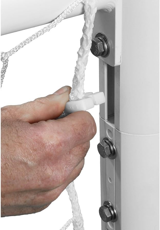 Kwik Goal clip in use on a goal frame demonstrating fast tool-free installation