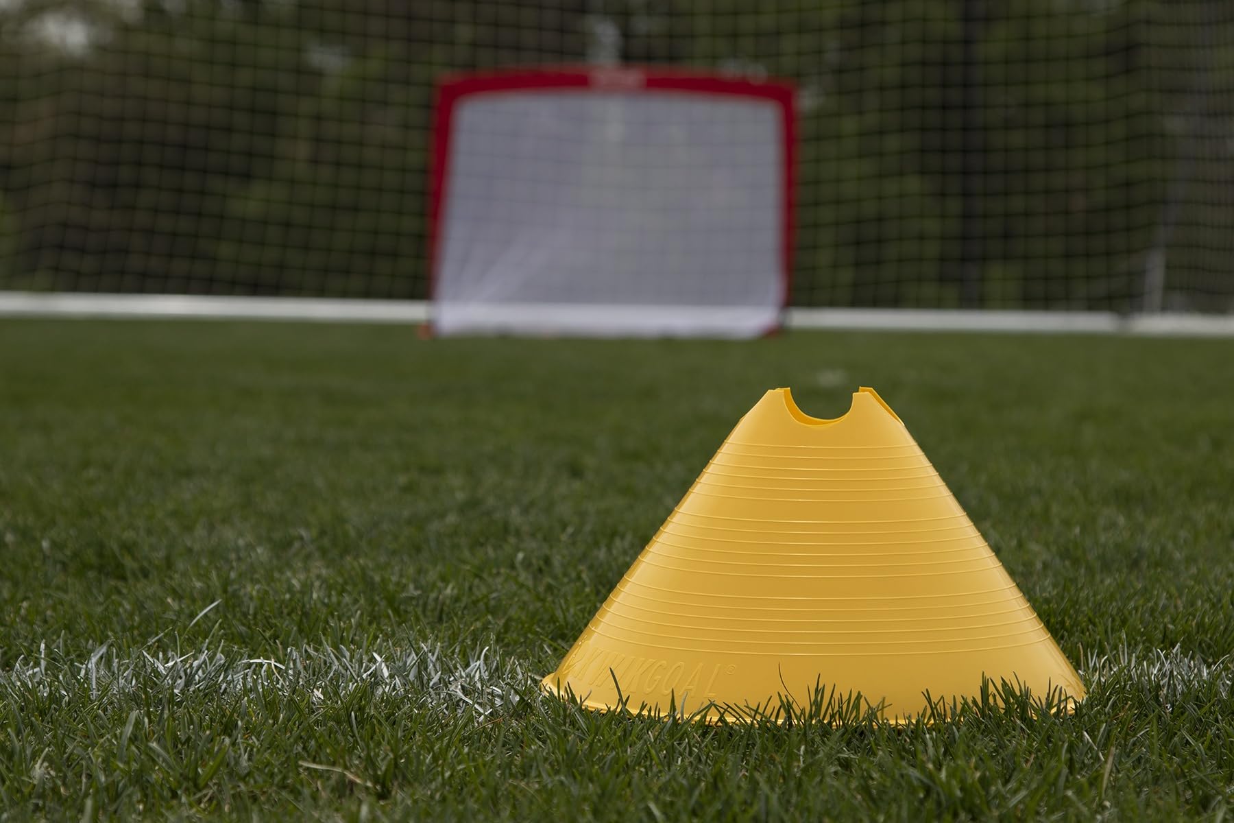 Kwik Goal cone paired with coaching stick forming low hurdle for varied training