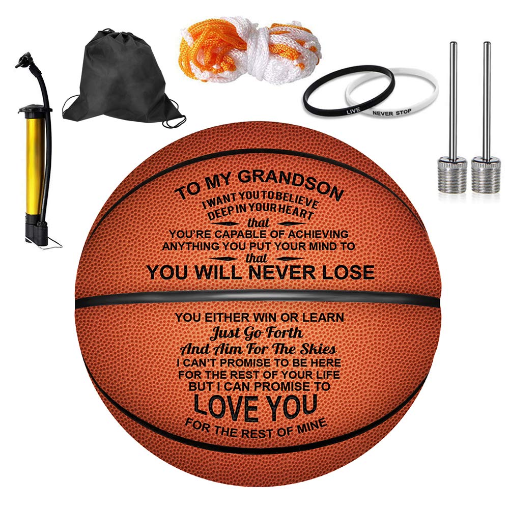 KWOOD front view customized basketball showing engraved name and lasting gift