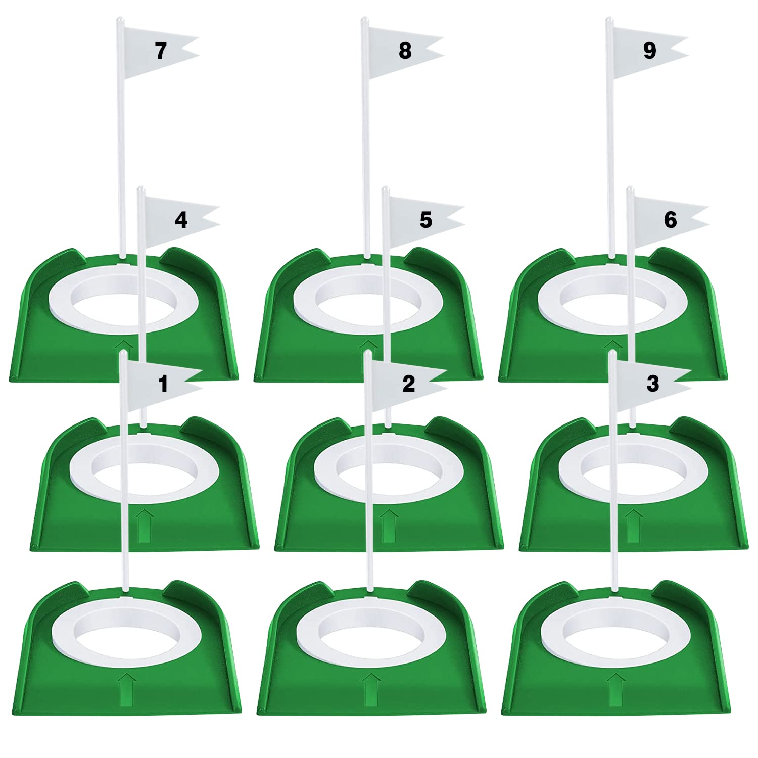 LAIAMER front view of nine-piece kit showing cups and flags, easy portability