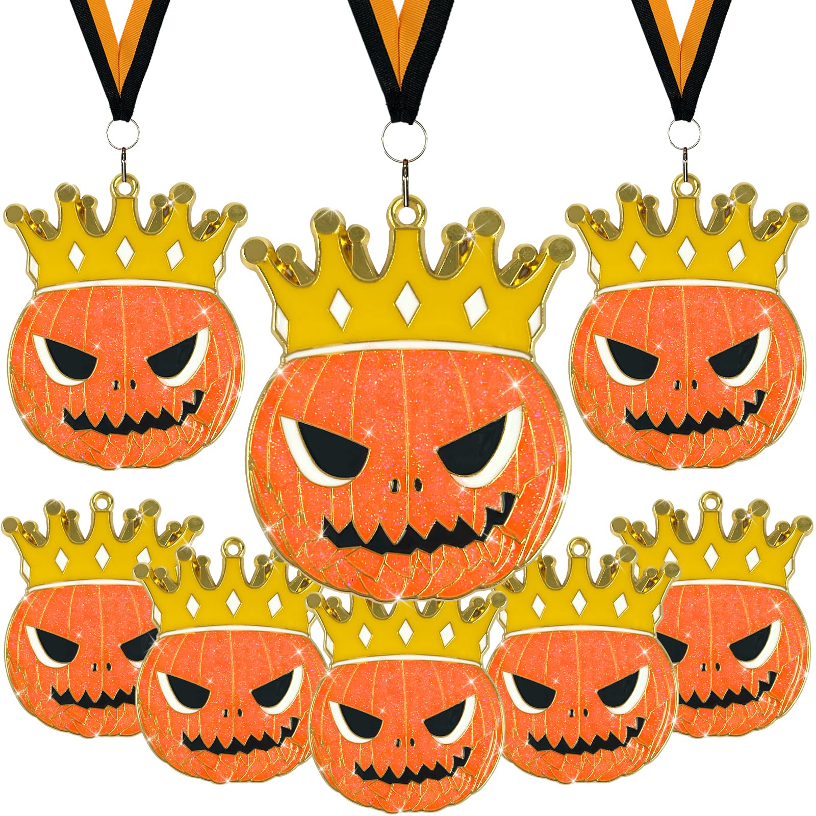 LAIAMER front view of glitter pumpkin medal showing festive detail and instant party recognition