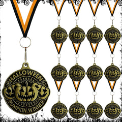 LAIAMER front view of 12 pumpkin medals showing full pack and festive appeal